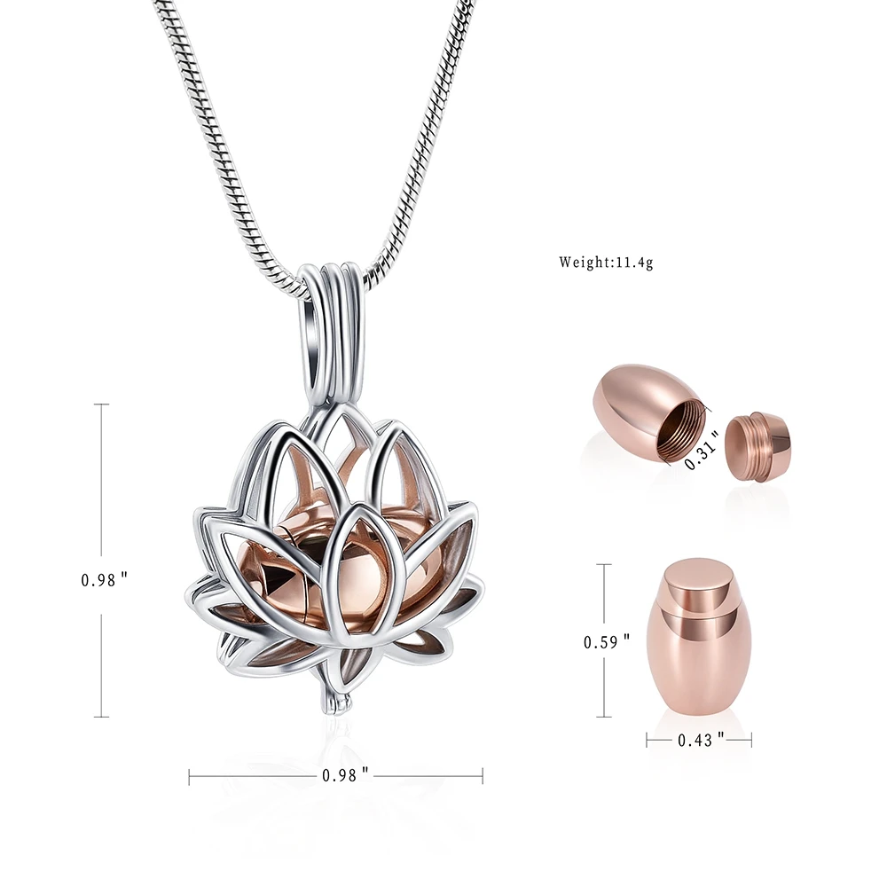 

LKJ001 Free Funnel, New Design Gift Necklkace Lotus Hold Mini Urn Stainless Steel Cremation Jewelry Pendant Necklace for Ashes