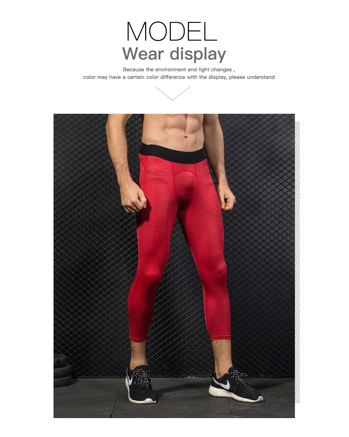 Queshark Professional Men Compression Dry Cool Sports Cropped Tights Pants Printing Baselayer Running Yoga Fitness Leggings