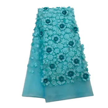

2018 Stylish 3D flowers beaded lace fabric excellent quality African lace fabric with beads for party dress A800-2