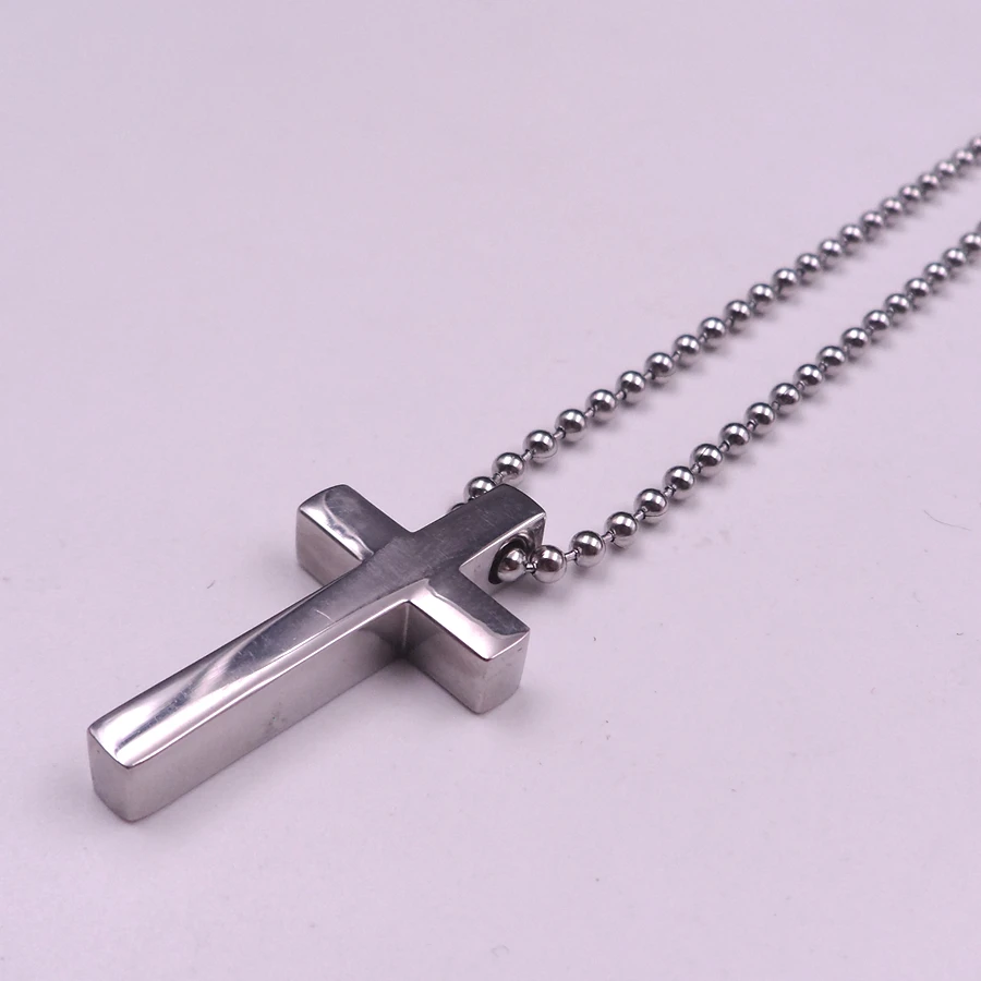 Fashion Men's Cool Silver Stainless steel Charm Cross Pendant and ball Necklace in Pendants