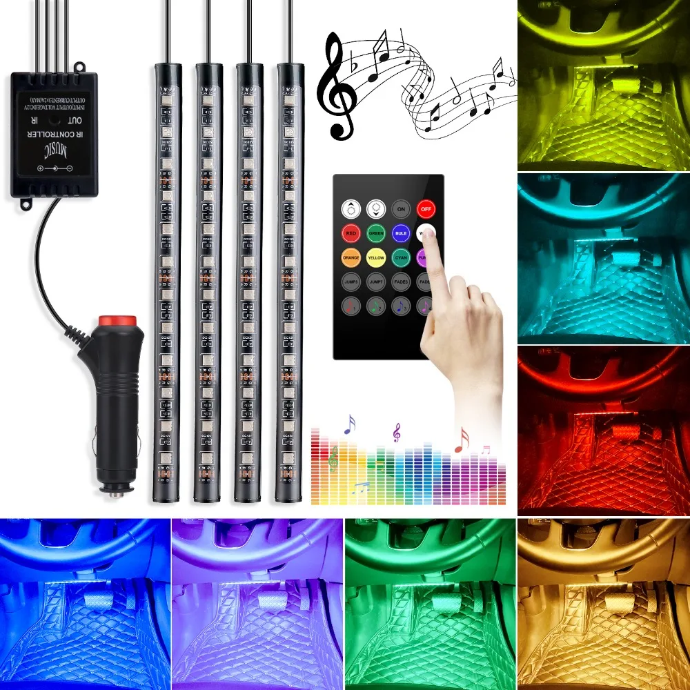 4pcs Car RGB LED Strip Light LED Strip Lights Colors Car Styling Decorative Atmosphere Lamps Car