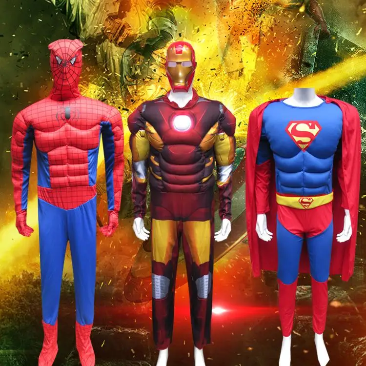 Free shipping ,halloween party Adult Avengers muscle spiderman iron man batman superman buzz Captain America Thor costume