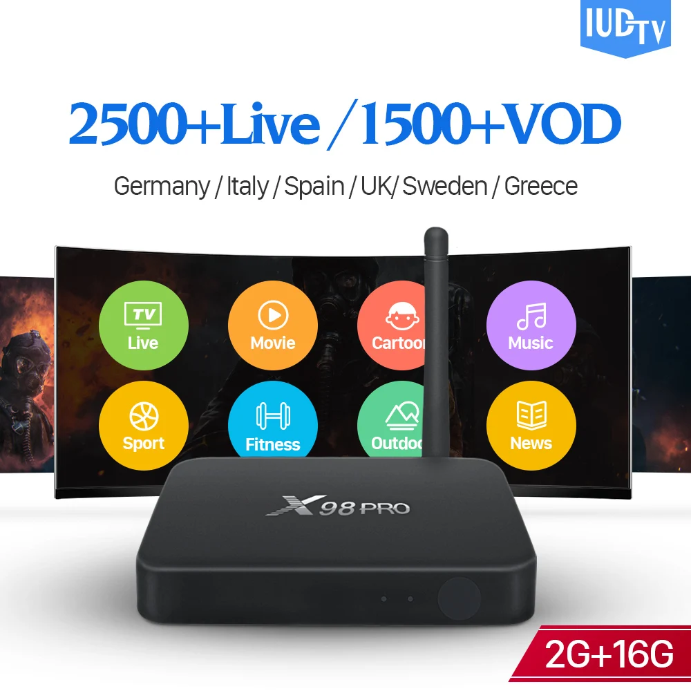 

IUDTV Code 1 Year X98 Pro Smart Android TV Box Support BT 2GB 16GB S912 Italian Europe Greek Portugal Turkey UK German IP TV