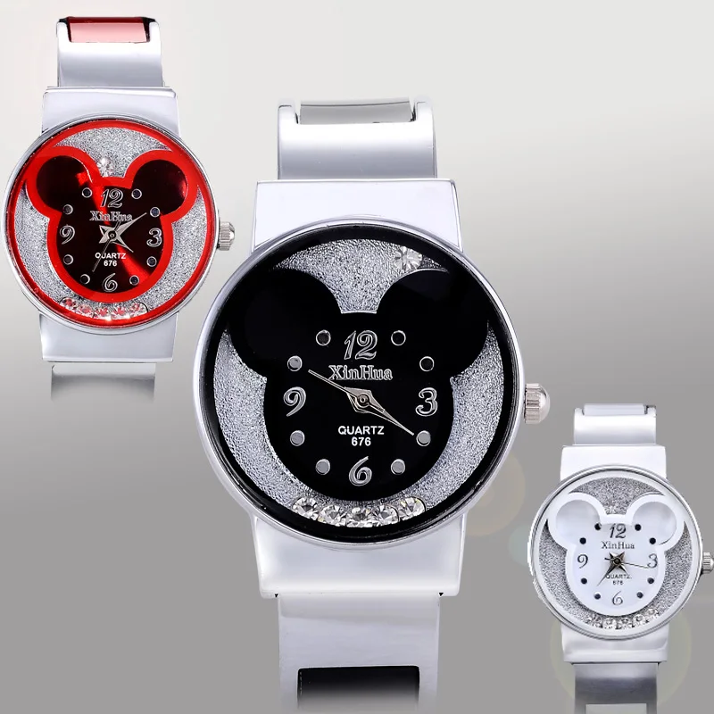 New Fashion Mickey Bracelet Watches Women dress Girl s Cute Rhinestone wristwatches men 2017 Ladies Casual