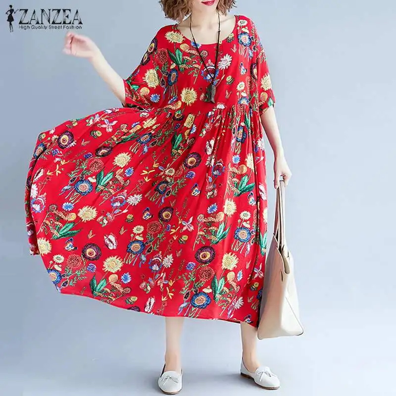 2019 летнее женское богемное платье ZANZEA винтажный цветочный принт Vestidos длина до