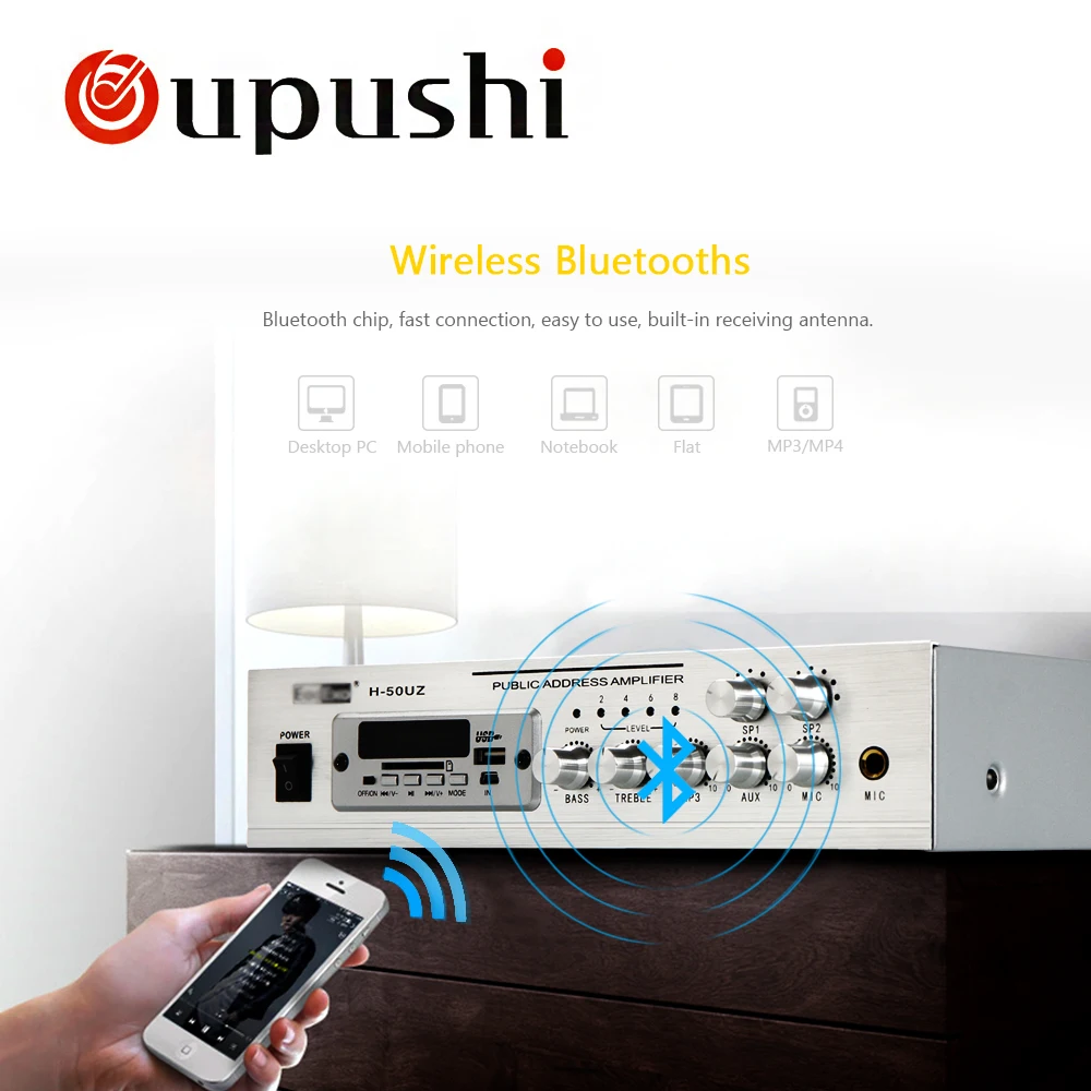 OUPUSHI H-50UZ 50 Вт мини bluetooth усилитель мощности с USB SD карты Mp3 FM светодиодный дисплей