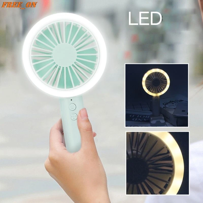 Color : White Convenient Handheld Electric Fan USB Rechargeable Cellphone Stand Holder LED Light Cooler Portable 3 Speed Adjustable Desktop Cooling Electric Fan Durable
