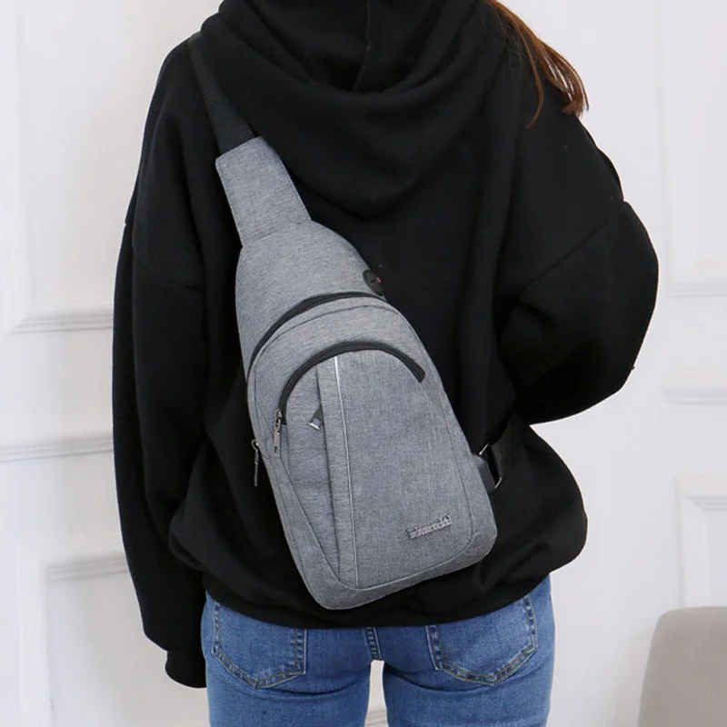 USB Charging Men Backpack Canvas Anti Theft Teenager Chest Bag Women Headphone Hole Casual Shoulder Bag Sac A Dos Homme BP0222 (2)