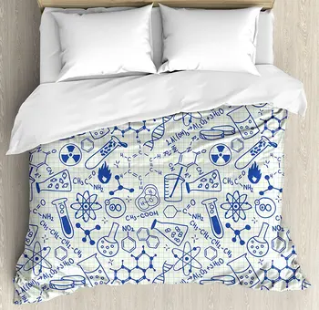 

Children Duvet Cover Set Science Chemistry Geometry Math Nerd Geek Themed Design Artwork 4 Piece Bedding Set