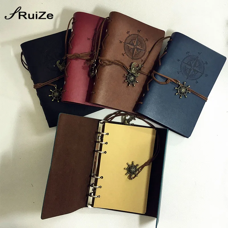 

RuiZe Vintage travelers notebook diary A6 leather journal refillable blank pages kraft paper sketchbook 6 ring binder sprial