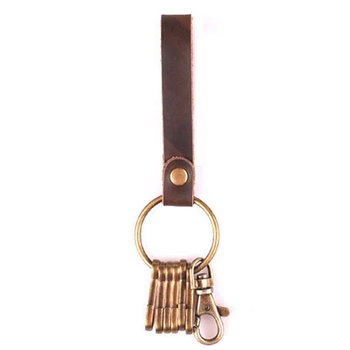 Винтажная ключница из натуральной кожи мужской держатель для ключей Автомобильный держатель для ключей простой ручной работы Мужской органайзер для ключей брелок с удобным и крючком - Цвет: Brown