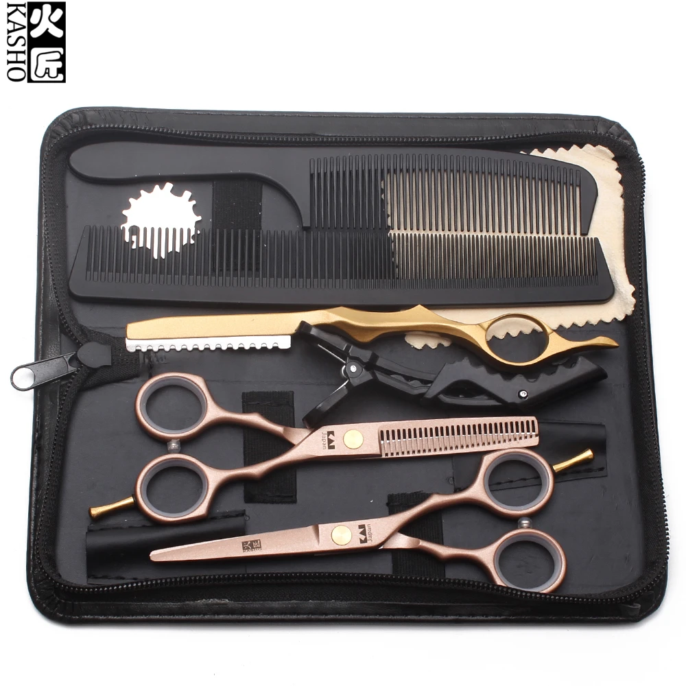 

Suit 5.5" Kasho Rose Gold Stainless Barber Makas Cutting Scissors Thinning Shears Professional Hair Scissors Styling Tool H1104