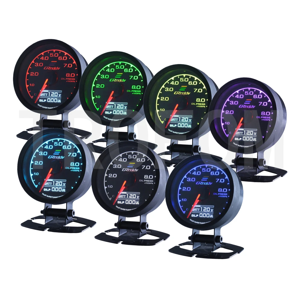 Universal Racing Gauge Oil temperature Gauge GReddi 7 Light Colors LCD Display With Voltage Meter 62mm 2.5 Inch With Sensor