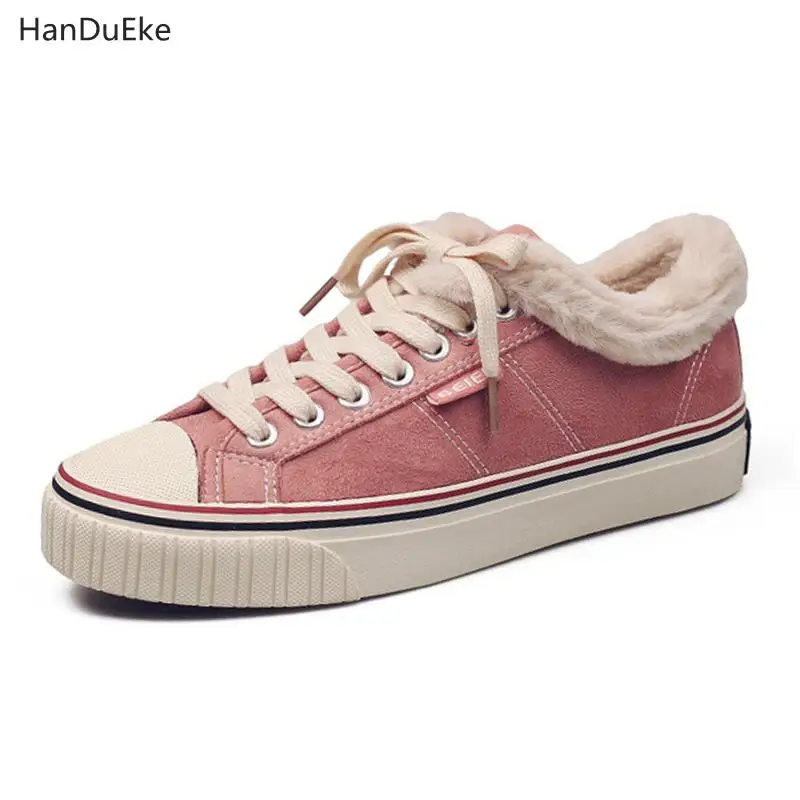

Winter 2018 Korean Version New Women's Warm Fashion Waterproof Canvas Shoes With Velvet Cute Comfortable Woman Flat shoes