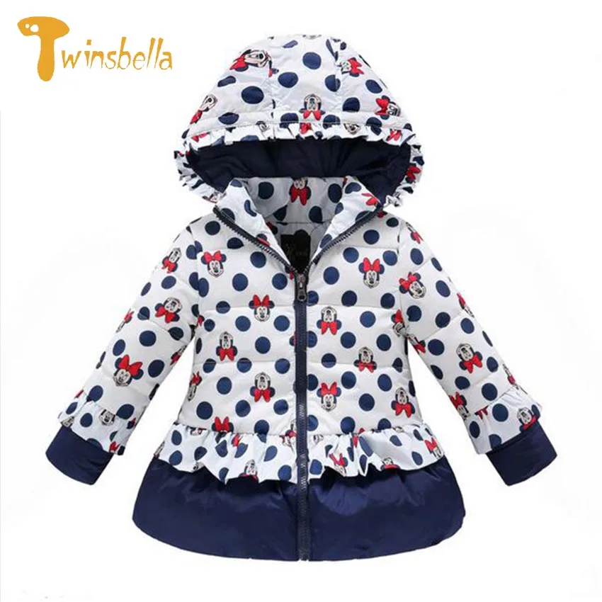 Twinsbella Dot Cute Coat Girls Cartoon Clothes Winter Hooded Girls Jacket Warm Kids Outwear Baby Polka Children Girls Down Coat