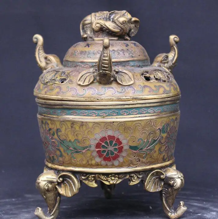 

Details about 9" Qian Long Marked China Cloisonne Copper Elephant Flower Incense Burner Censer