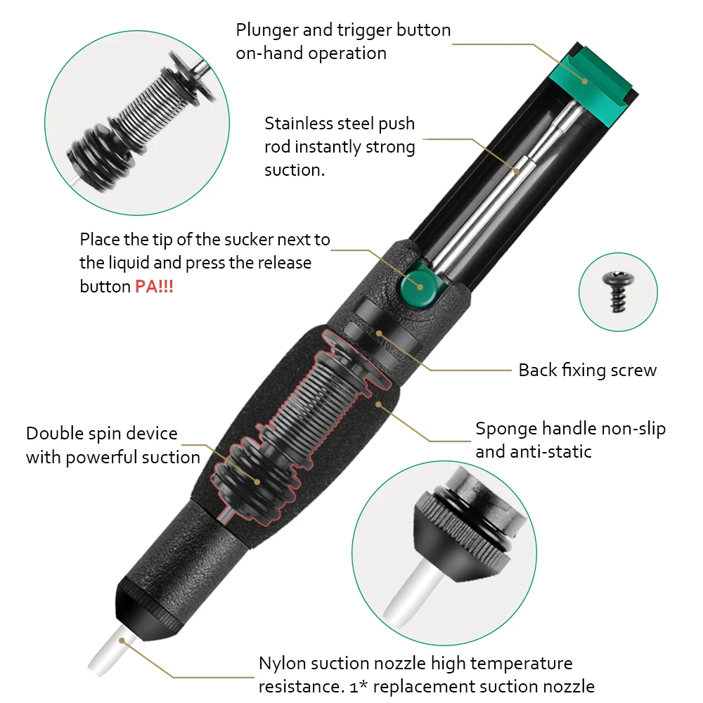 Desoldering Pump solder sucker Suction Tin Vacuum Soldering Iron Desolder Gun Suction Cup Soldering Sucker Pen anti-skid Handle