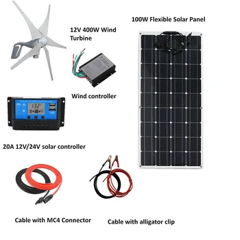 

500W W/H Hybrid System Kit: 100W flexible solar panel,400W Wind Turbine Generator,controller, accessories