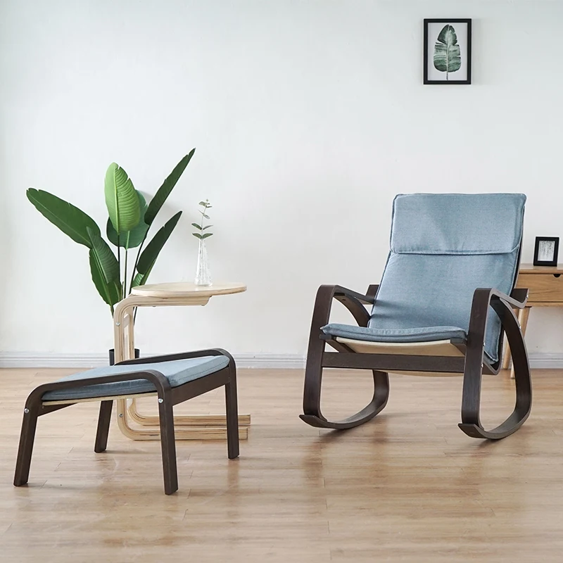 Удобное деревянное кресло-качалка для взрослых с табуретом для ног, мебель для гостиной, современный шезлонг, кресло-качалка