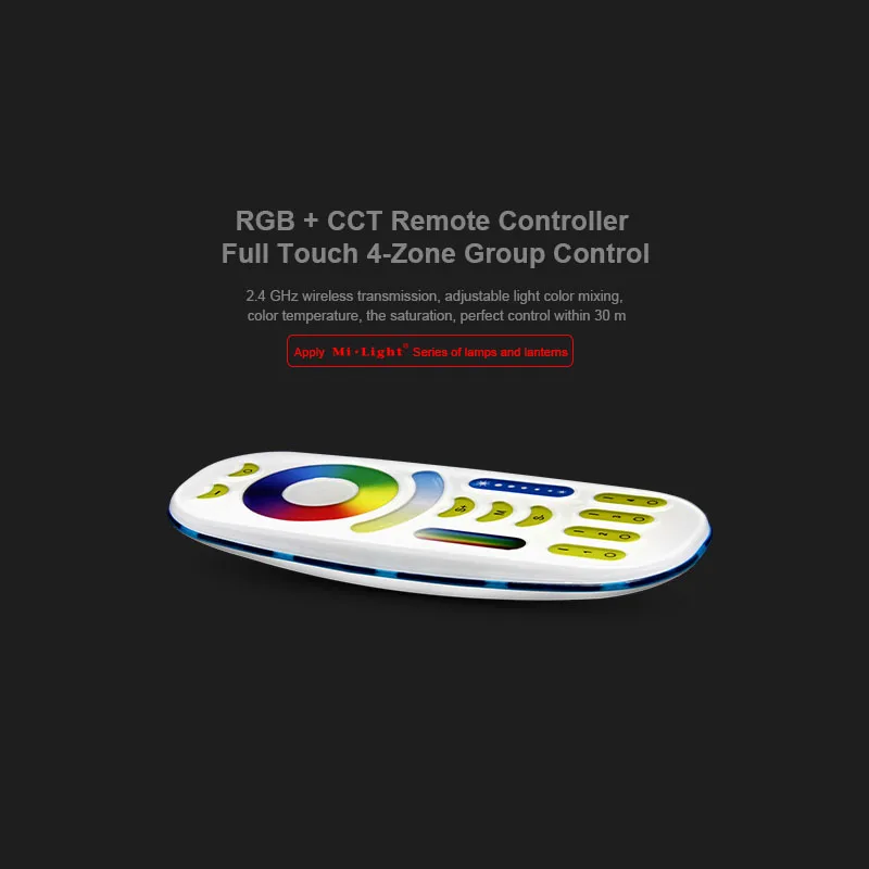 

Free shipping 2.4GHz 4 Zone RGB+CCT Remote controller 2 in 1 Full touch 4-zone group control for Milight RGB+CCT led bulb series