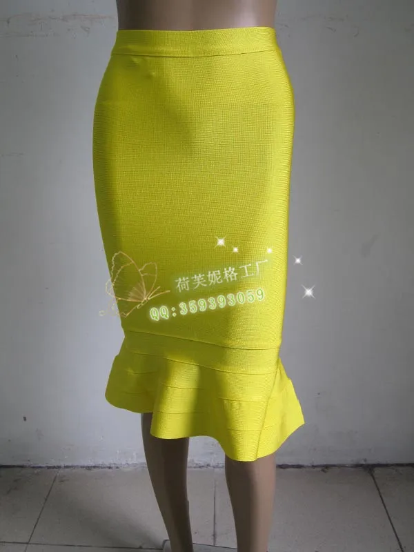 Новая юбка-карандаш, различные цвета, тянущаяся трикотажная облегающая юбка в виде рыбьего хвоста, бандажная юбка - Цвет: Цвет: желтый