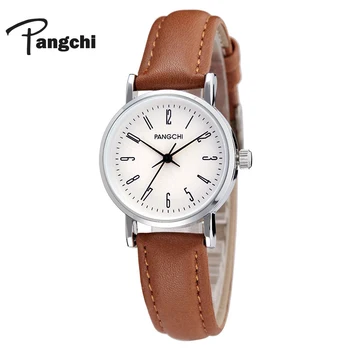 

PANGCHI Lady Vintage Brown Leather Watch Woman Classic Number Big Dial Dress Couple Wristwatches Men Watches Montre Femme