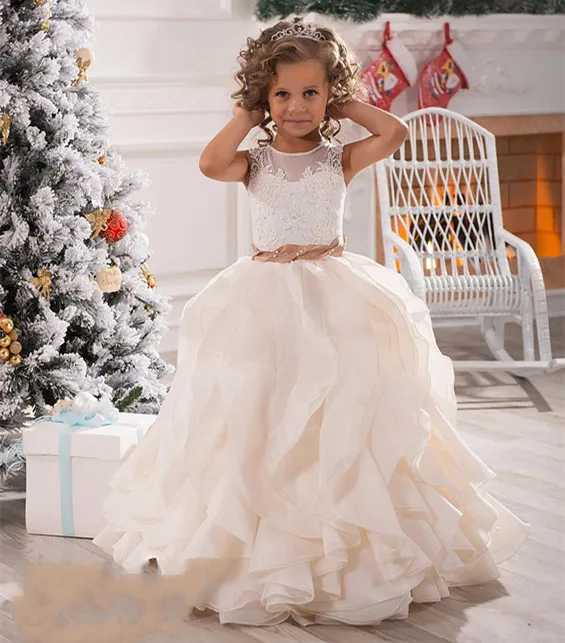 

Luxury Ball Gown Long Flower Girl Dresses First Communion Dresses For Girls Lace with Sash Custom Made Any Size