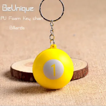 

High quality PU foam Anti Stress Ball NO.1 Billiards keychain Squeeze yellow balls keyring Sporty pendant keyfob Chlidren Gifts