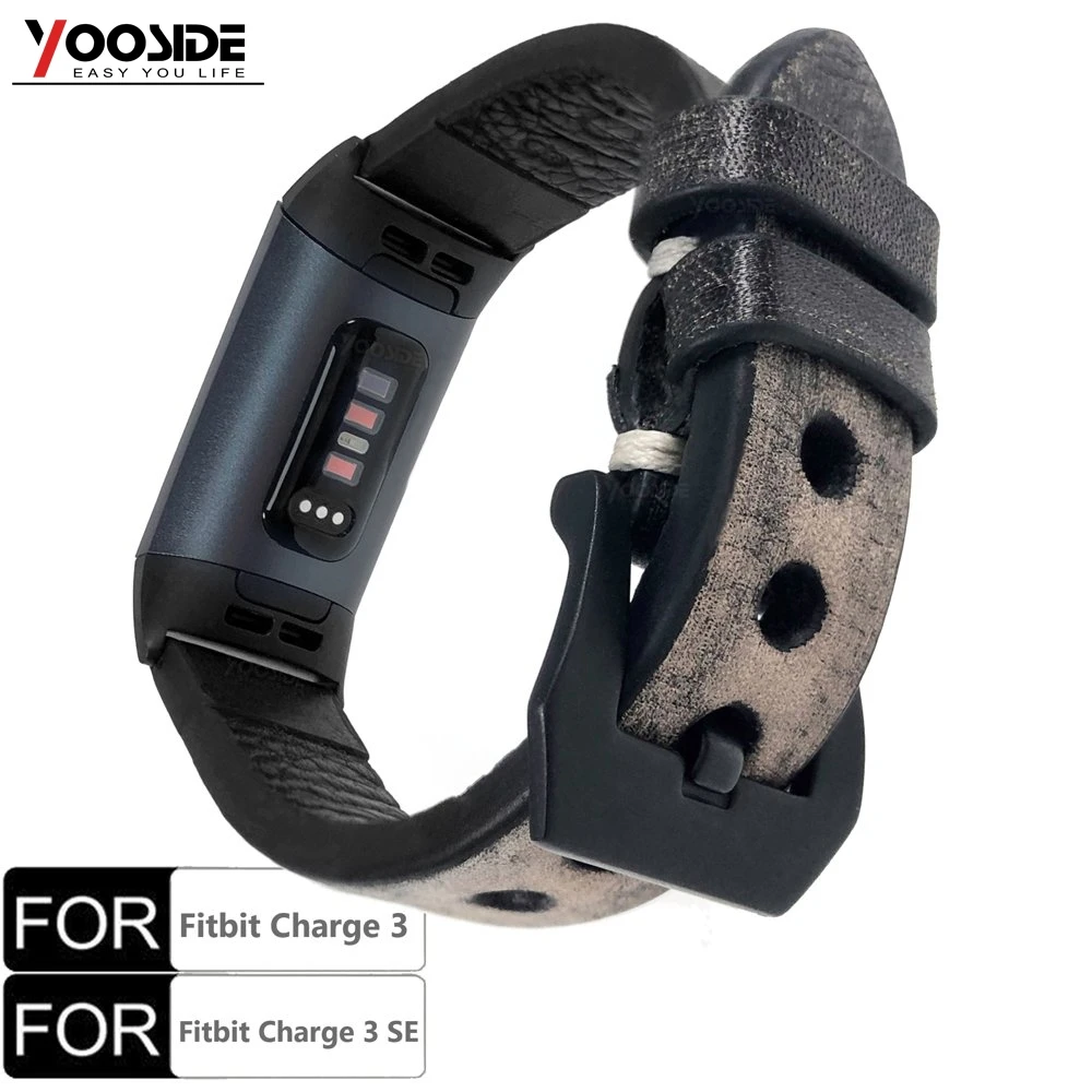 

YOOSIDE for Fitbit Charge 3 Band Hand-made Genuine Leather Vintage Stainless Steel Clasp Wristband Strap for Fitbit Charge 3 SE