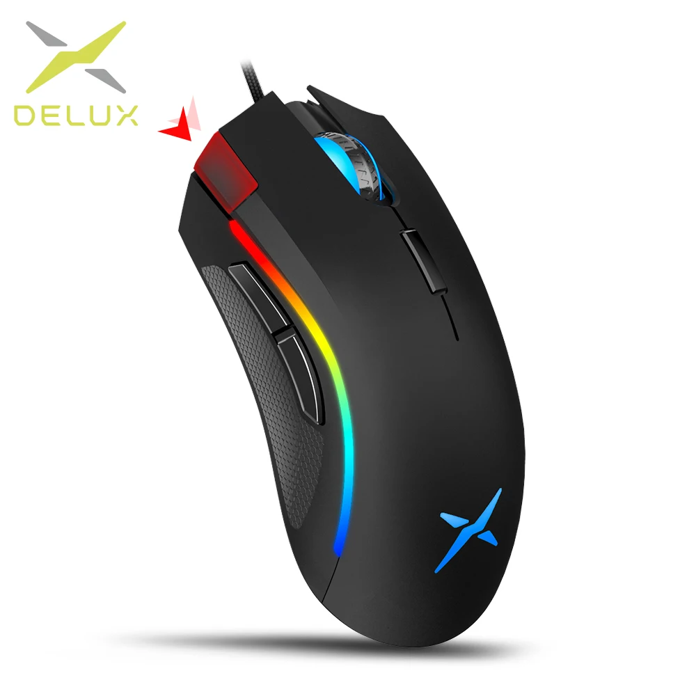 Скидка Delux M625 A3050 RGB подсветка игровая мышь 4000 dpi 7 программируемых кнопок USB проводные мыши для LOL игровой плеер для ПК ноутбук