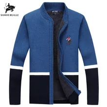 Мужской свитер, зимний теплый толстый бархатный свитер на молнии, Повседневный Кардиган с вышивкой, мужские свитера с узором, трикотаж