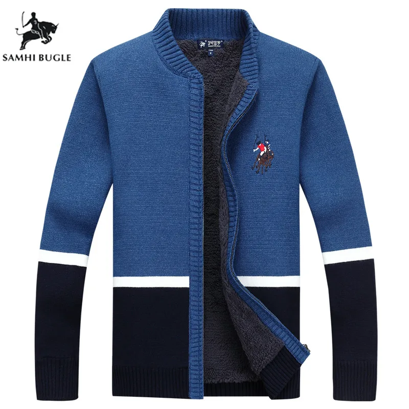 

Sweater Men Winter Warm Thick Velvet Sweatercoat Zipper Casual Cardigan Embroidery Men Sweaters Pattern Knitwear