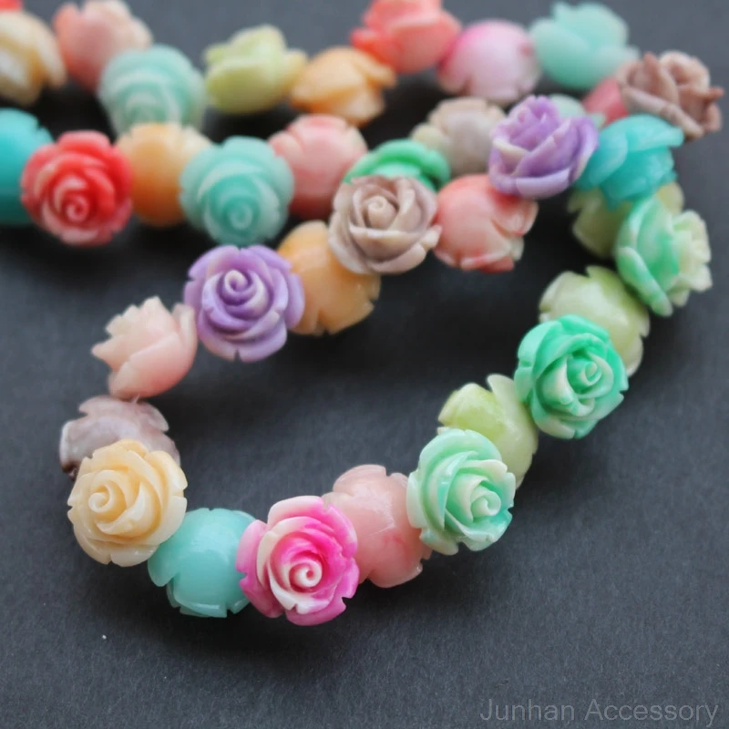 

10PCS 12mm Coral Beads Double colored Cabochon Rose Fashion Beads Mix color for Jewelry making DIY accessoires 3734