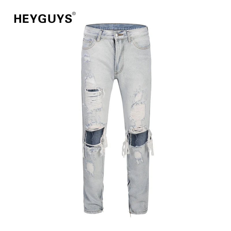 HEYGUYS new fashion pants men jeans Men street wear ripped jeans for man Fitted hip hop jeans homme denim