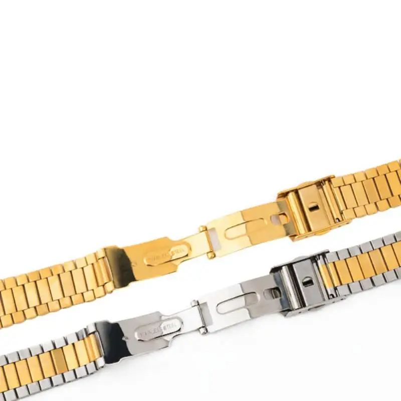 Shellhard Stainless Steel Buckle Straight End Watch Strap Band Bracelets For Mens Women 12 14 16 18mm Sliver Gold Relojes Hombre