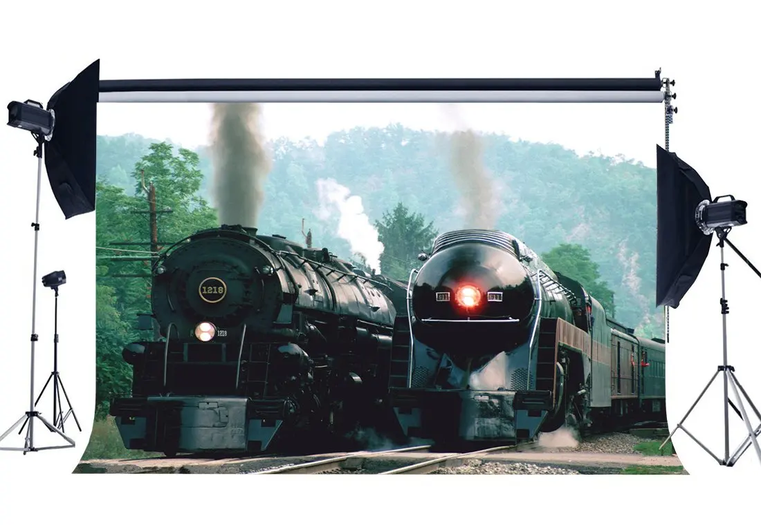 Photography Backdrop Locomotive Vintage Old Steam Train Railroad Tracks Travel Backdrops Background | Электроника