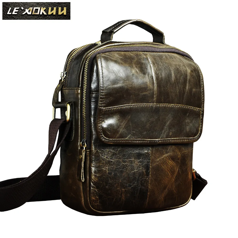 

Original Leather Male Fashion Casual Design Satchel Crossbody Messenger Shoulder Strap Bag Tote 10" Tablet Pouch For Men 2003