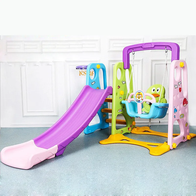 

LK82 Eco-friendly Plastic Slippery Slide Multifunction Swing Basketball Stand Combined Slider Toy For 1-8yrs Old Children