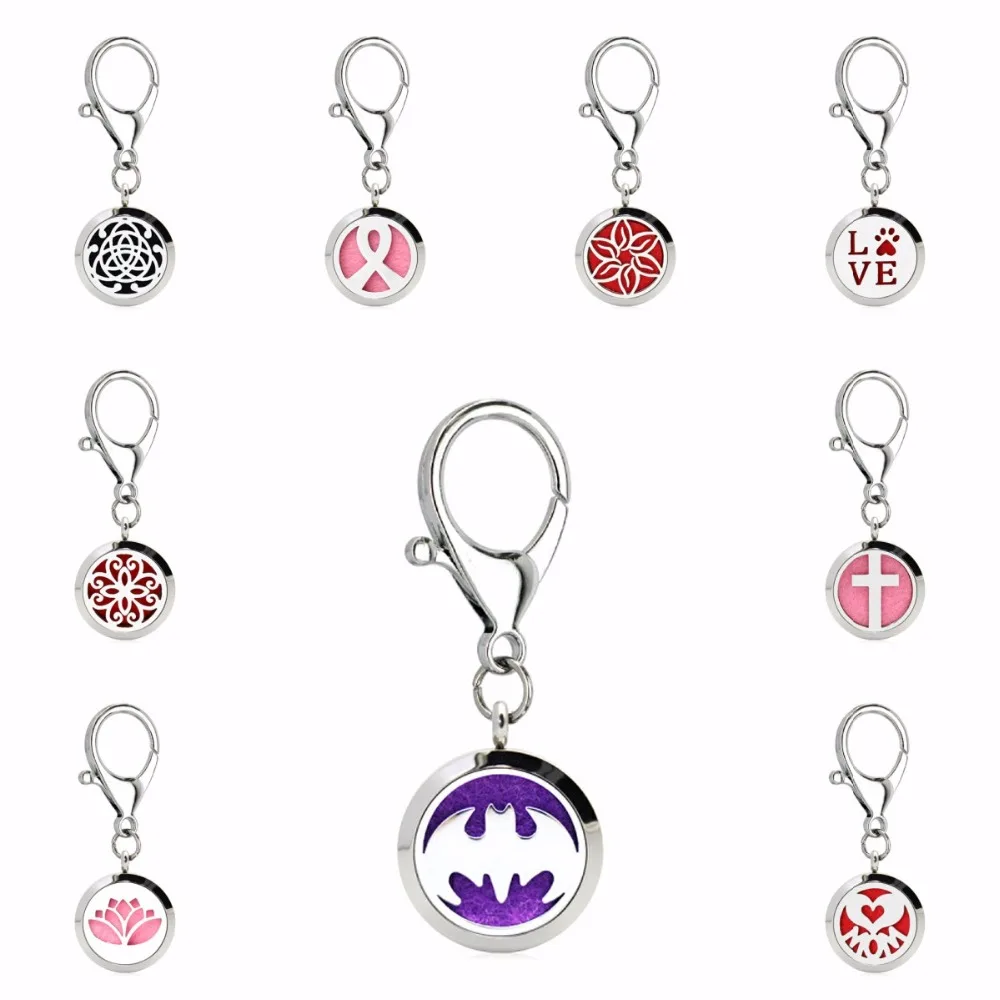 

Bat Cross Ribbon Paw 25mm Stainless Steel Essential Oil Aromatherapy Perfume Diffuser Locket Keyrings Keychain Locket 10 Pads