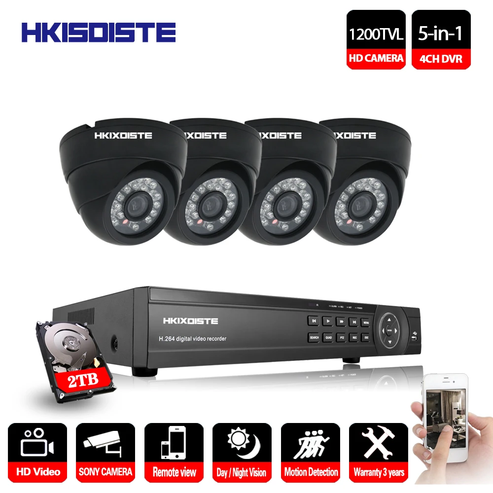  4CH 1080 P HDMI DVR 1200TVL 720 P HD Domo interior seguridad Cámara sistema 4 canales CCTV DVR Kit 
