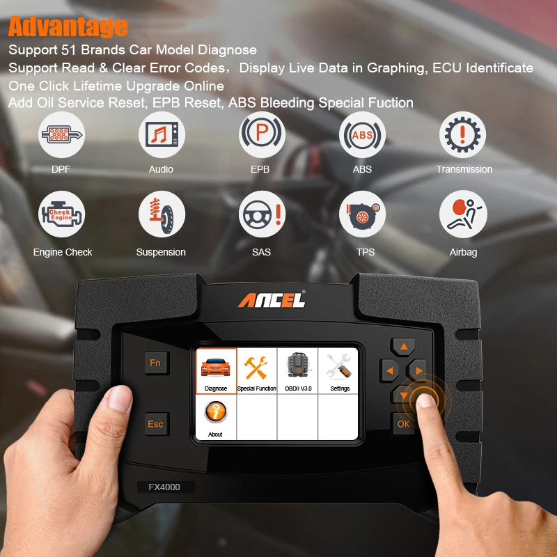 ANCEL FX4000 OBD2 автомобильный сканер ABS подушка безопасности EPB Трансмиссия масло