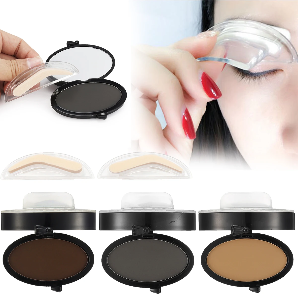 

3 Colors Quick Makeup Eyebrow Powder Seal Waterproof Eyebrow Stamp Long lasting Eyebrow Shadow Set 3 Natural Shape Cosmetic