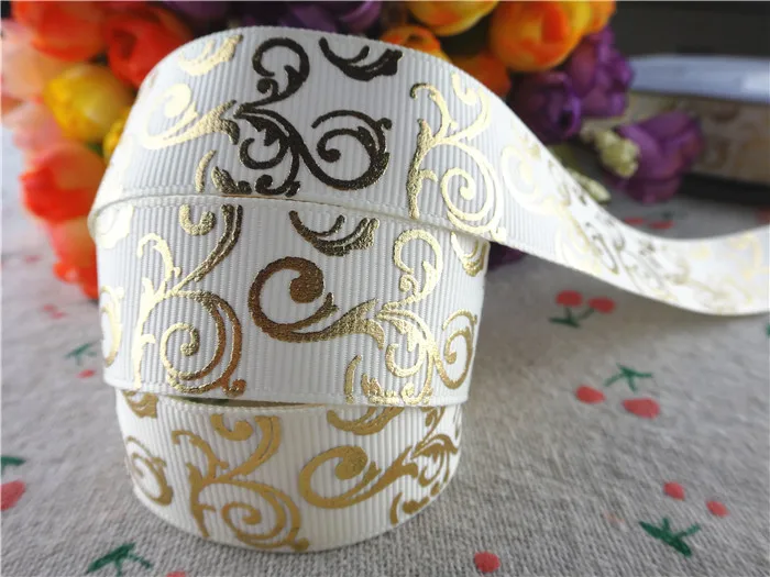 16100731,new arrival 7/8'' 22mm 5 yards gold foil printed grosgrain