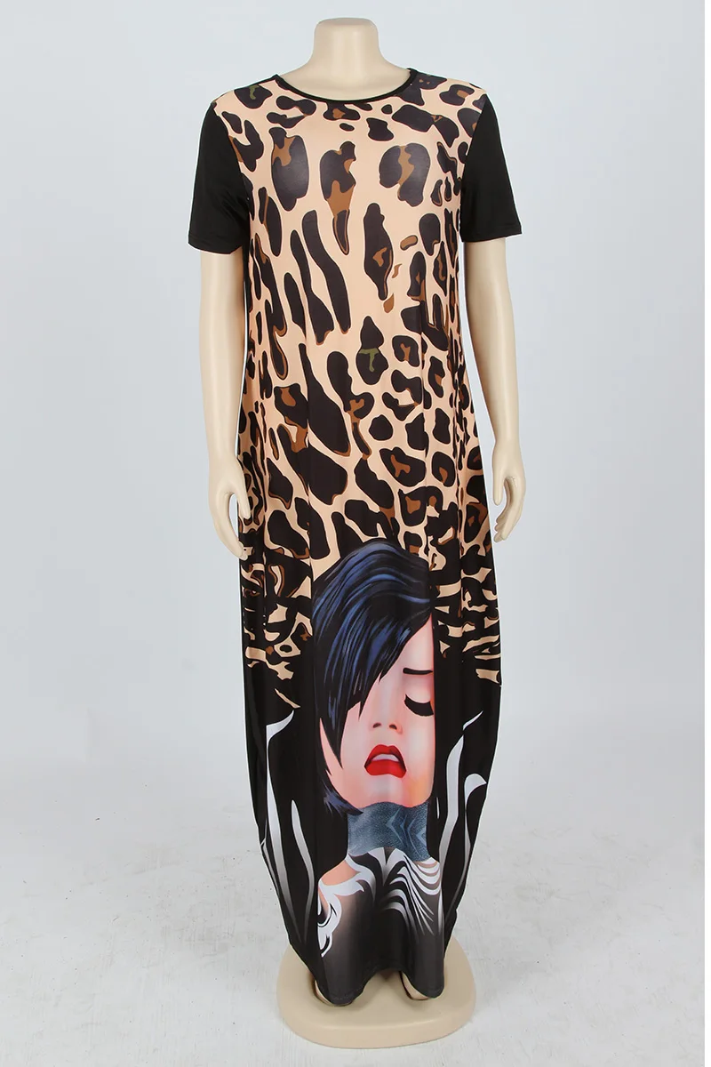 Kostlich Women Dress O-Neck Leopard Beauty Face Print Dress Sexy Women Maxi Long Dresses Plus Size Loose Casual Womens Clothing (17)
