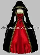 Gothic Black and Red Euro Court Period Dress with Hood