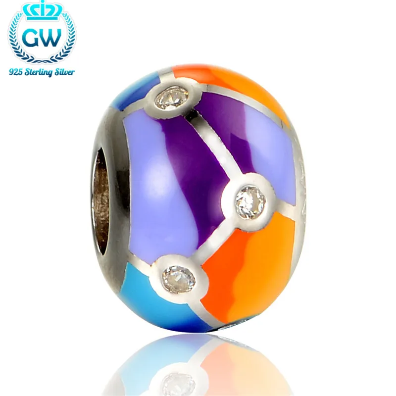 

Sterling Silver Jewelry Colored Round Enamel Beads Charm For Diy Jewelry Findings Accessorie Brand GW Jewellery Amld017
