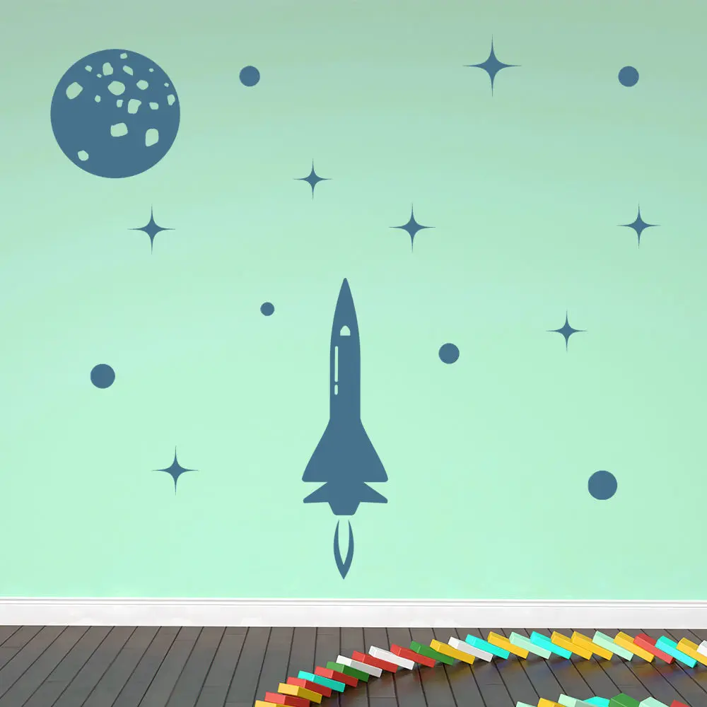 Space Set Vinyl Wall Stickers Rocket, Stars Wall Decal Kids