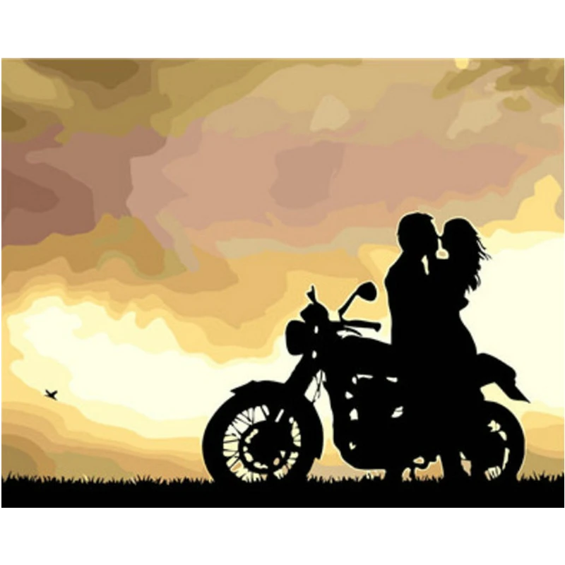 

Romantic on Motorcycle Hand Made Paint High Quality Canvas Beautiful Painting By Numbers Surprise Gift Great Accomplishment