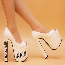 2015 Fetish High Heels 18cm Chunky Heeled Shoes Woman Platform Peep Toes Sexy Black White Pumps