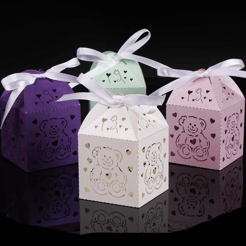 50PcsLots Laser Cut Little Bear Gift Box Favor Boxes Favor Boxes Baby Shower Favors Kids Birthday Wedding Party Decoration